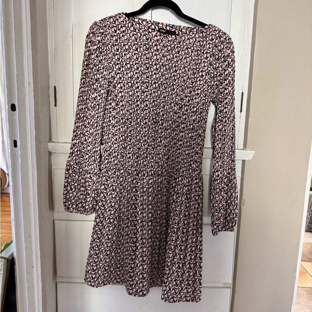 Maje Black and Pink Patterned Long Sleeve Dress